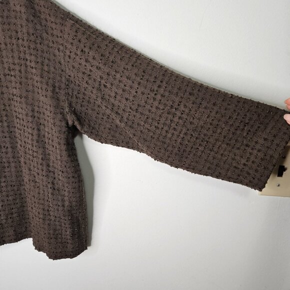 Eskandar Linen Mandarin Collar Textured Shirt Jacket Button Front Brown - Picture 5 of 12